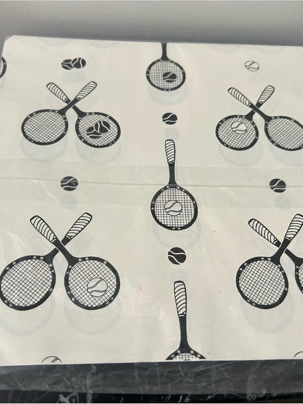 Tennis Racket Printed Gift Wrap 2 Sheets Black White Sport Tennis Ball Match